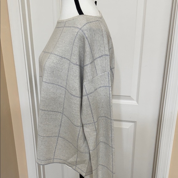 Eileen Fisher Light Gray Grid Sweater - Picture 2 of 4